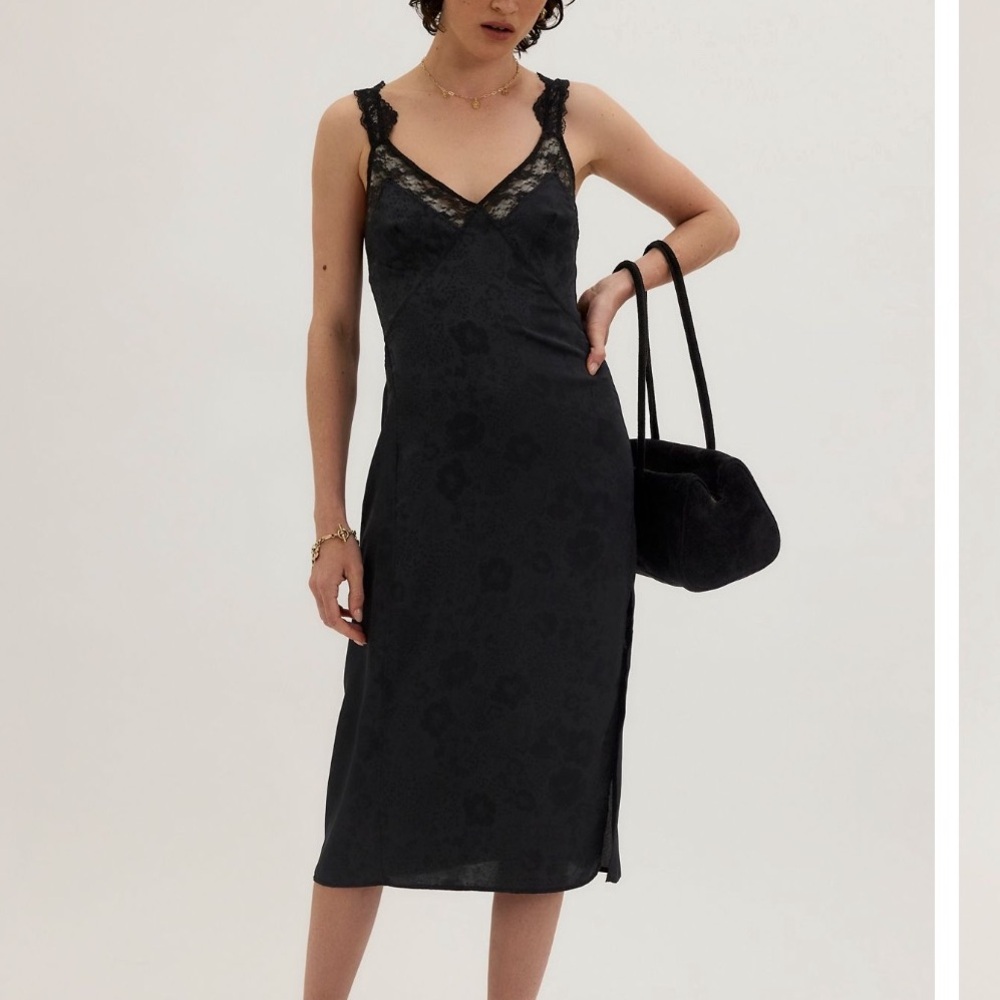 FREE PEOPLE TELL ME WHY MIDI SLIP DRESS BLACK SATIN MEDIUM